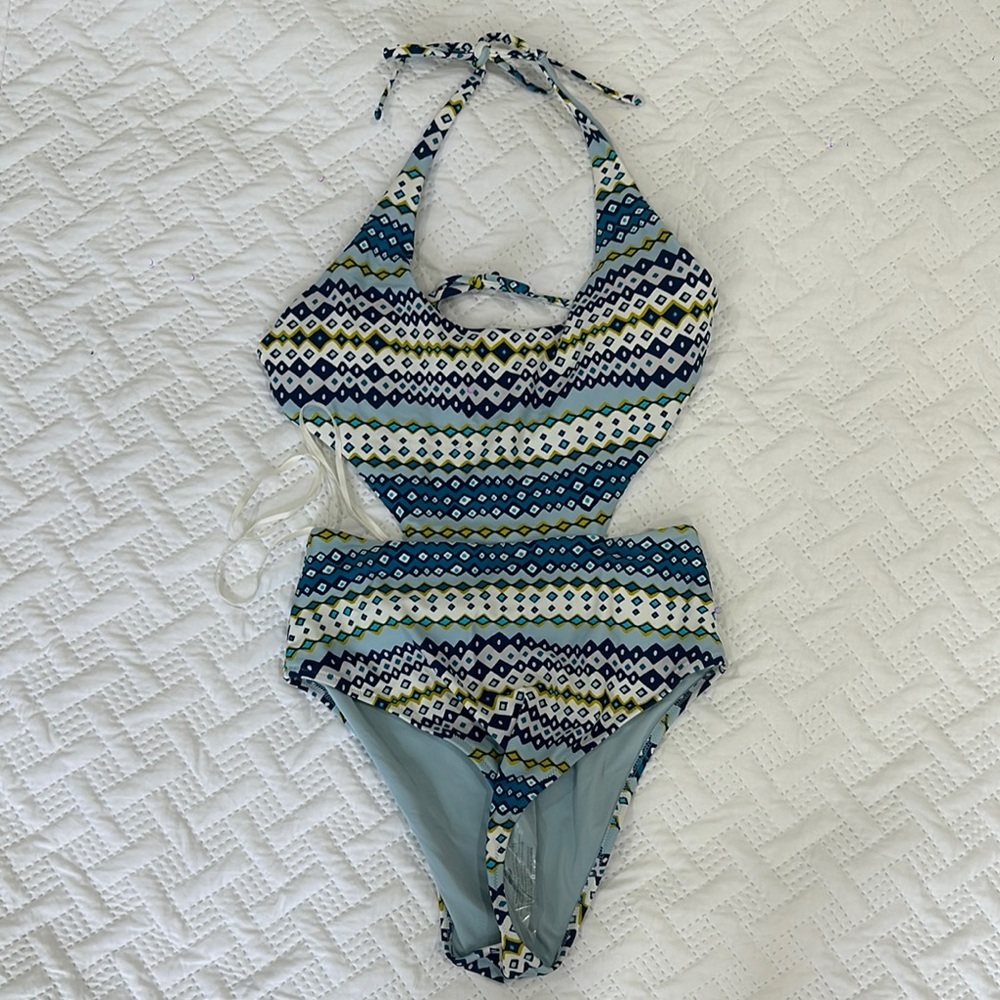 aerie Blue Green Patterned One-Piece Swimsuit